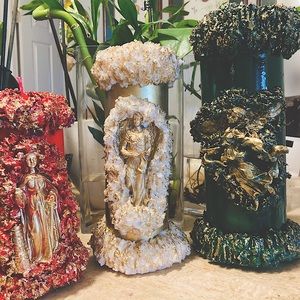 Hand made carved candles with littles geodes